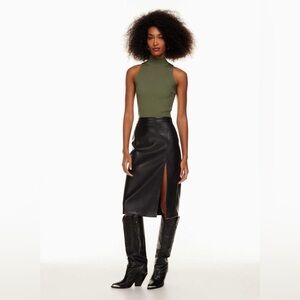 Aritzia Wilfred Patio Midi Black Leather Skirt